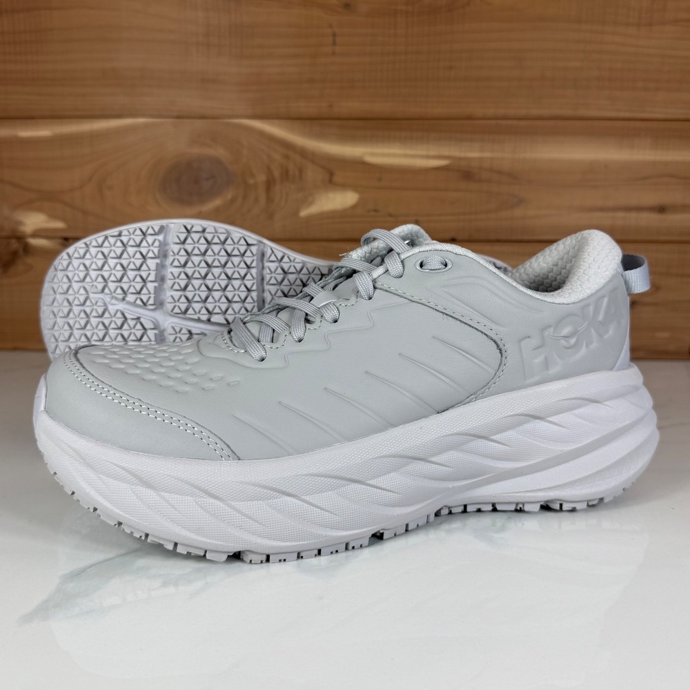 Hoka Bondi SR Leather Slip Resistant 1110521 HMLR Harbor Mist Womens size 9
